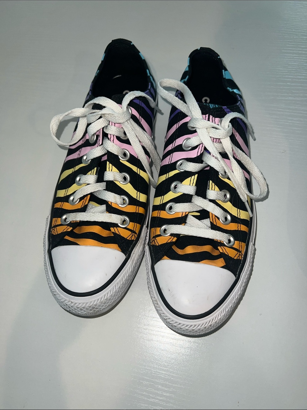 Converse Low-Top Zebra Stripe Sneakers in Black, Pink, Yellow, Orange, Blue